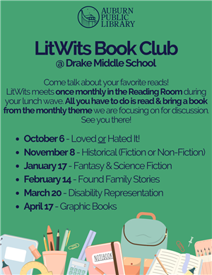 This is an image of the LitWits Book Club flyer with information about its purpose.